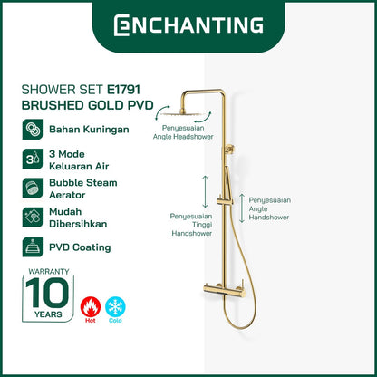 ENCHANTING Shower Tiang Set Kamar Mandi Kran Air Panas Dingin Material Brass Kuningan Brushed Gold RoseGold GunMetal PVD E1790 E1791 E1792 Bergaransi