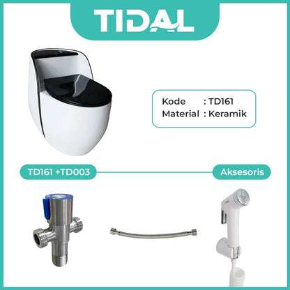 TIDAL Kloset Duduk Minimalis Bahan Keramik  Soft Closed cover Siphonic One Piece Rough in 30 cm TD161