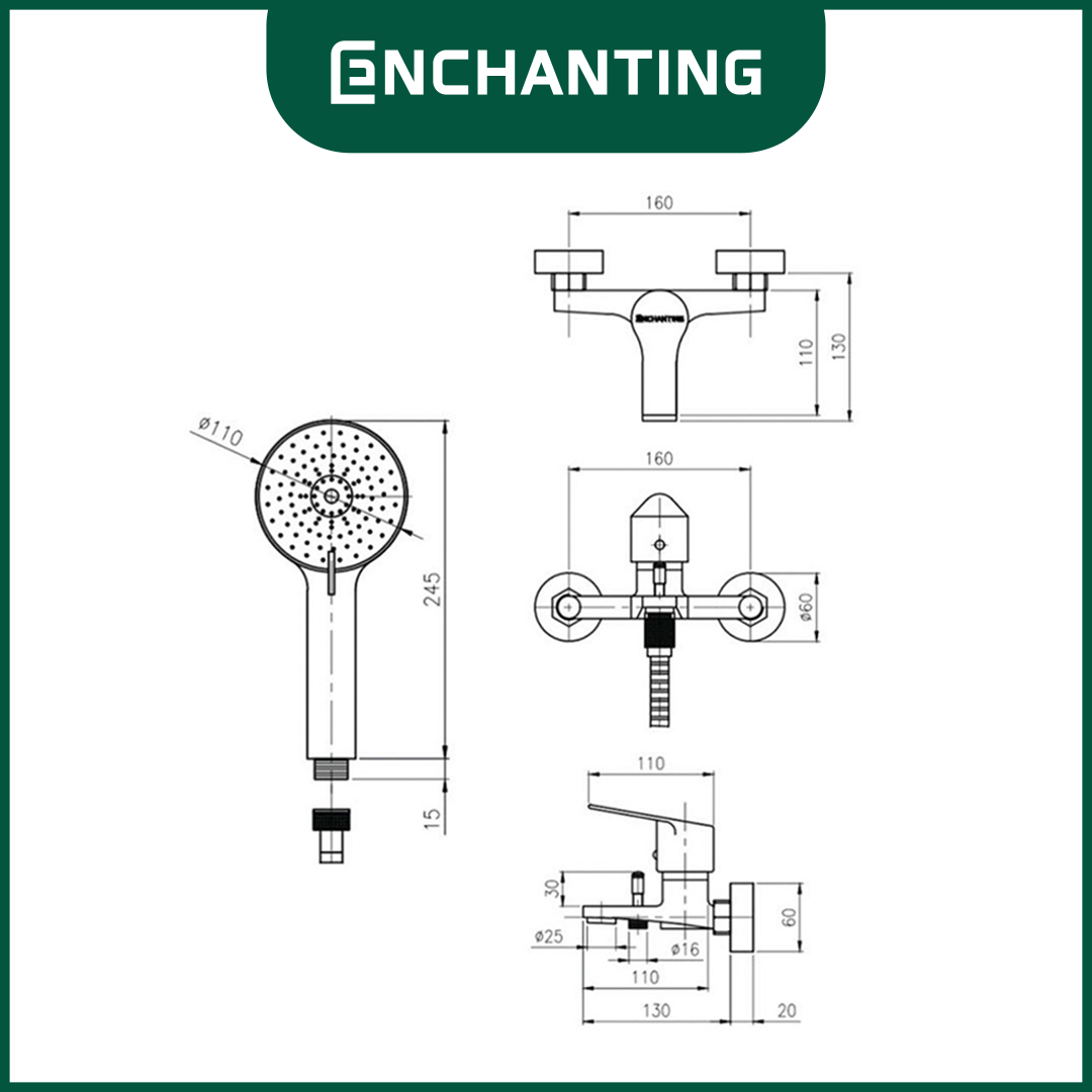 Kran Tembok Mixer Double Europe Enchanting E30N Bonus Hand Shower