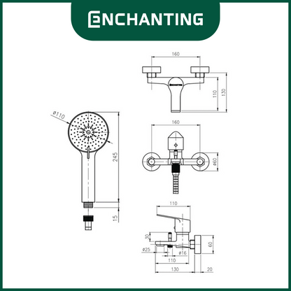 Kran Tembok Mixer Double Europe Enchanting E30N Bonus Hand Shower