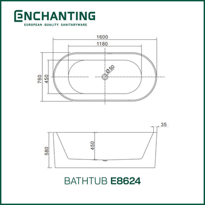 ENCHANTING Bathtub Free Standing Kamar Mandi BathTub Acrylic E8624