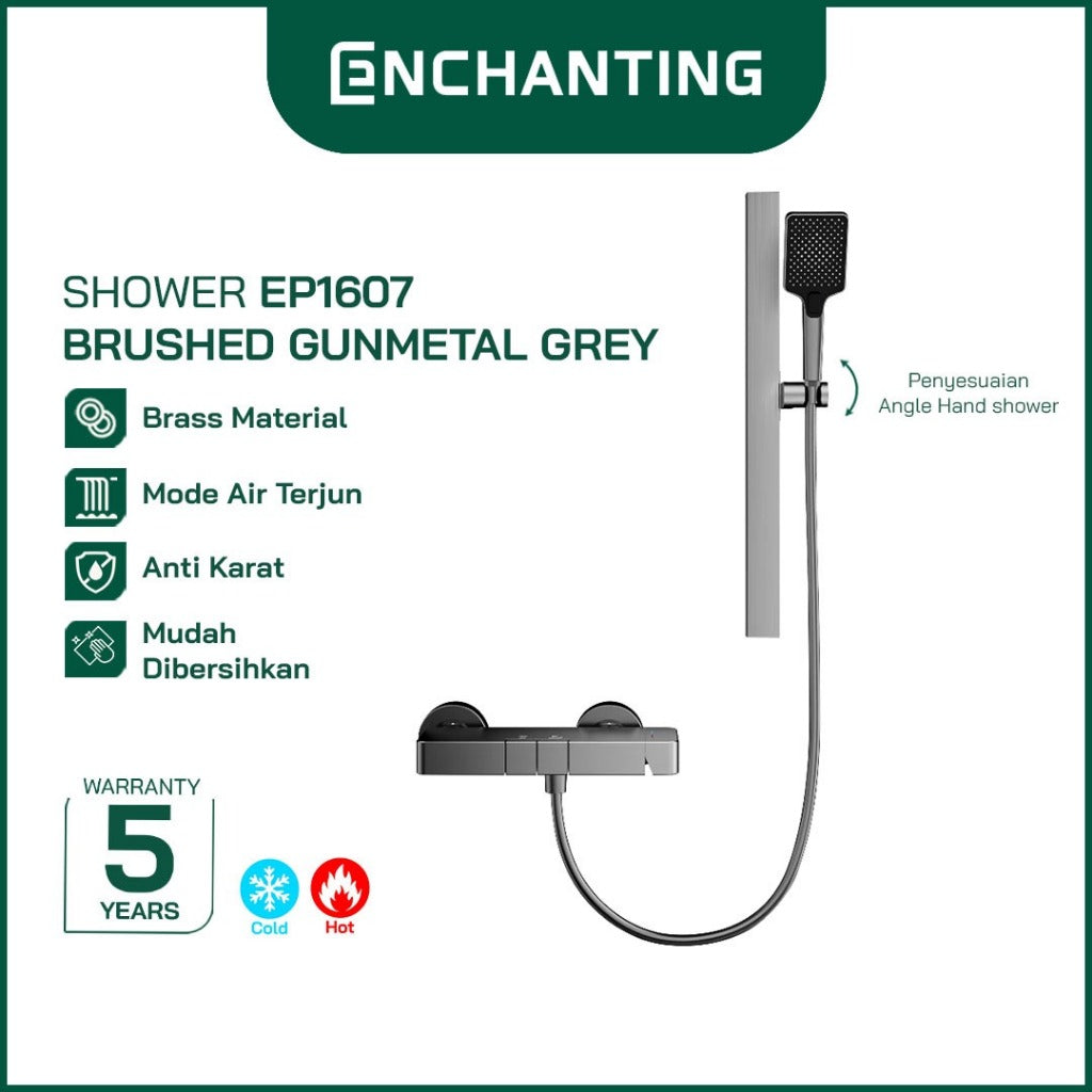 ENCHANTING Shower Brushed Gunmetal Grey Air Panas Dingin Brass Material Mode Air Terjun Piano Button EP1607