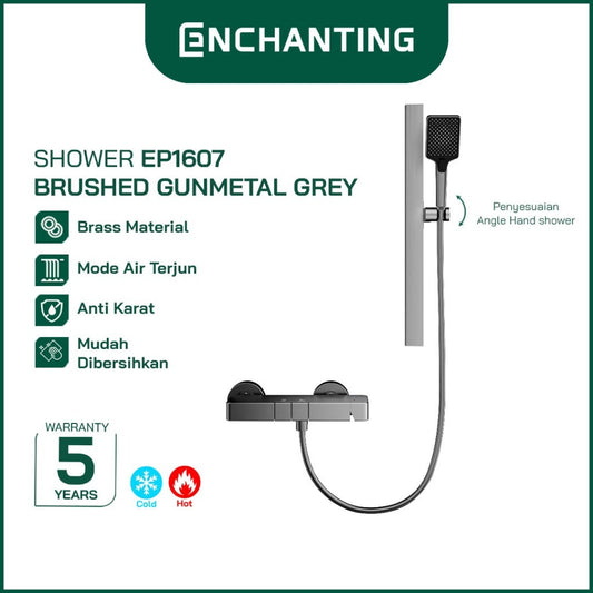 ENCHANTING Shower Brushed Gunmetal Grey Air Panas Dingin Brass Material Mode Air Terjun Piano Button EP1607
