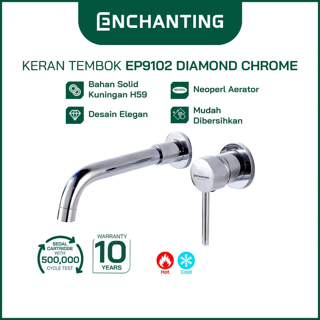 ENCHANTING Keran Air Wastafel Tanam Dinding Panas Dingin Single Tuas Wall Mounted Faucet Kran Air Cuci Tangan EP91 Series