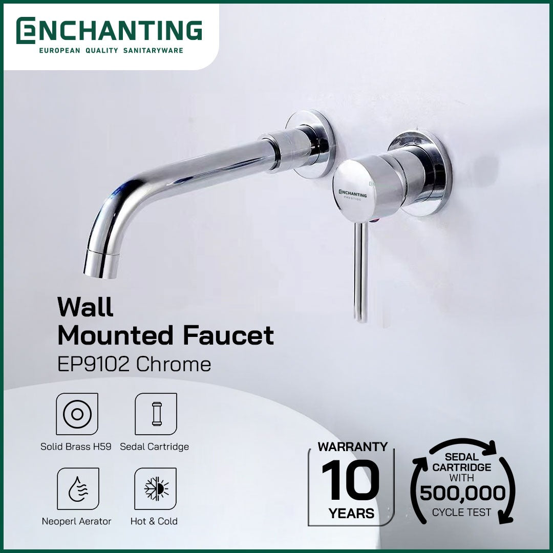 ENCHANTING Keran Air Wastafel Tanam Dinding Panas Dingin Single Tuas Wall Mounted Faucet Kran Air Cuci Tangan EP91 Series