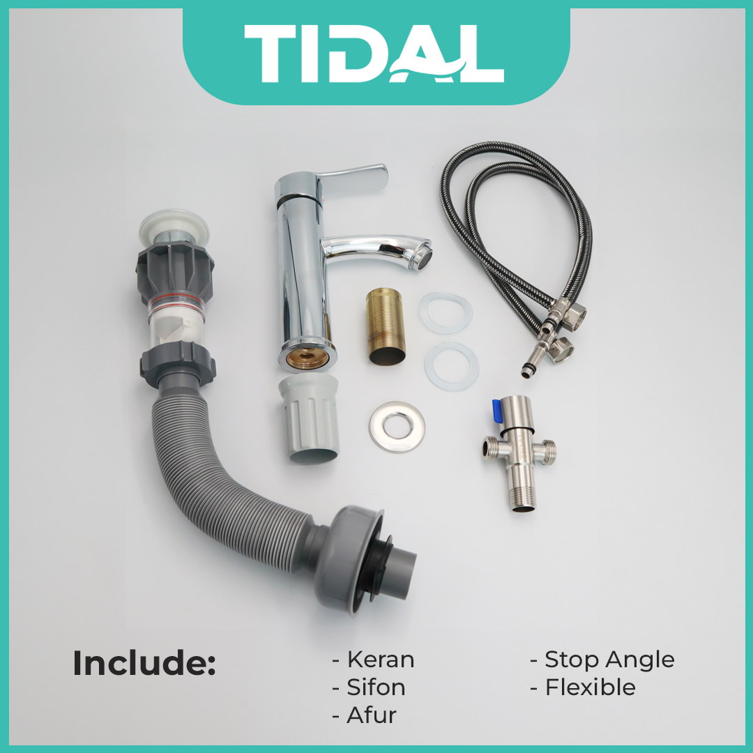 Paket Lengkap Kran Air Wastafel Tanam TIDAL TD068 FullSet Aksesoris
