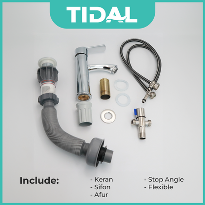Paket Lengkap Kran Air Wastafel Tanam TIDAL TD068 FullSet Aksesoris