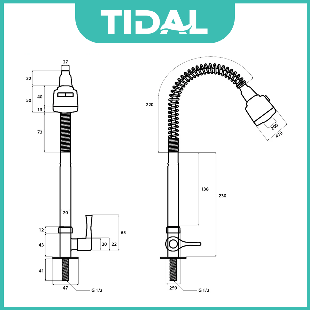 Keran Air Cuci Piring Tanam Dapur Stainless Tidal TD091
