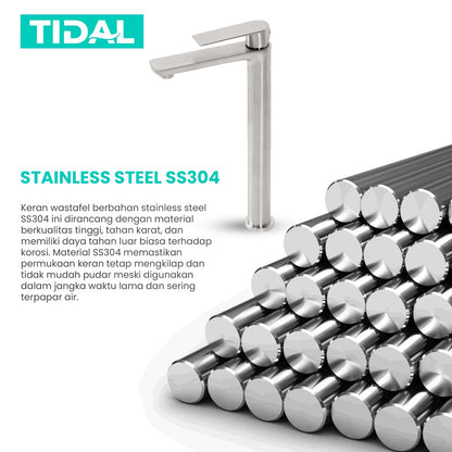 TIDAL Keran Air Wastafel Tanam Dingin Stainless Steel Kran Air Tinggi TD143