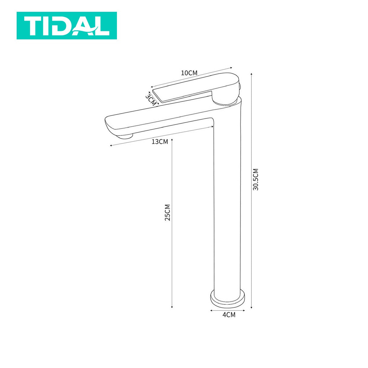 TIDAL Keran Air Wastafel Tanam Dingin Stainless Steel Kran Air Tinggi TD143