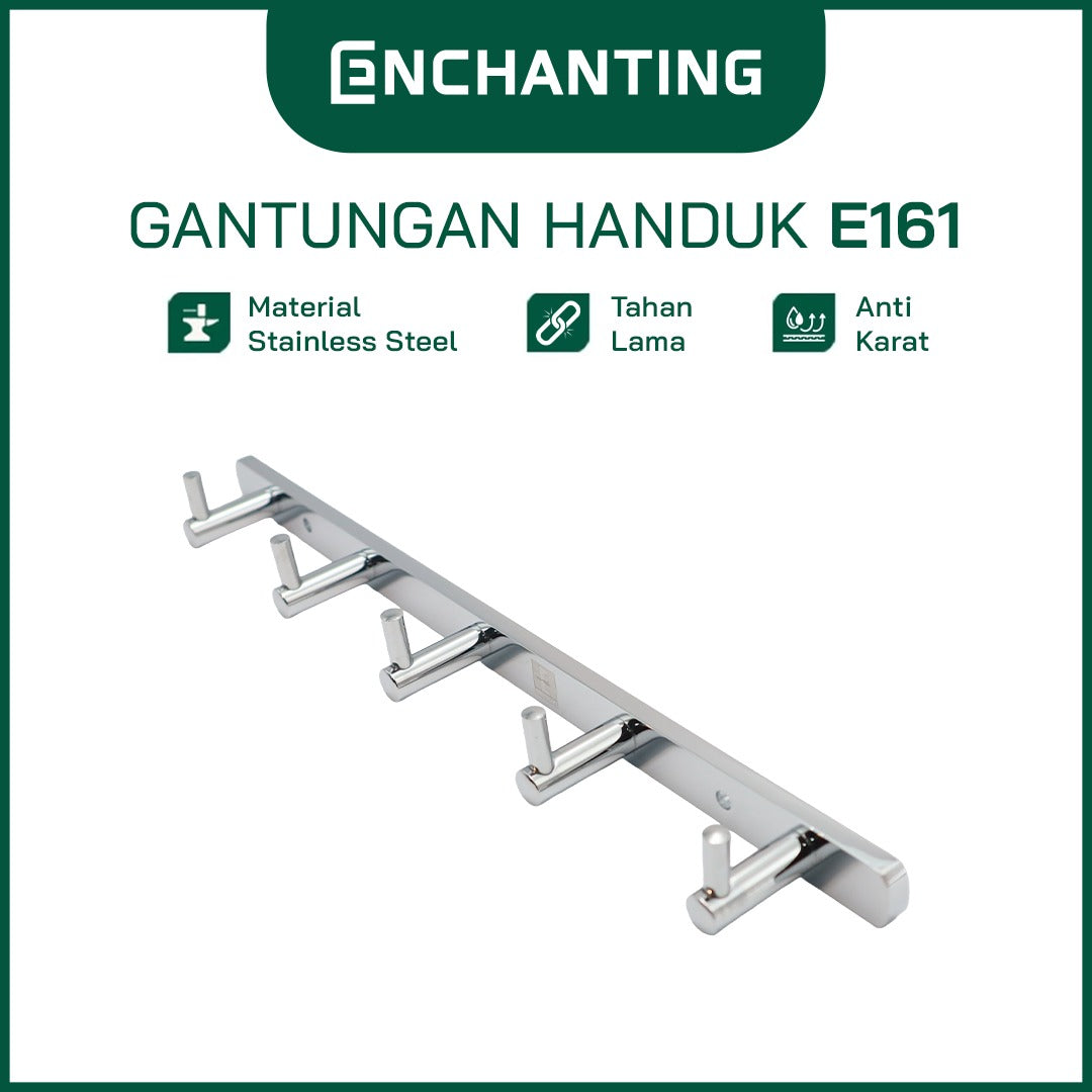 ENCHANTING Gantungan Baju Handuk Kamar Mandi Chrome Robe Hook Stainless Steel 5 Hook Minimalis Tahan Lama Europe Enchanting E161