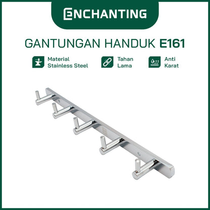 ENCHANTING Gantungan Baju Handuk Kamar Mandi Chrome Robe Hook Stainless Steel 5 Hook Minimalis Tahan Lama Europe Enchanting E161