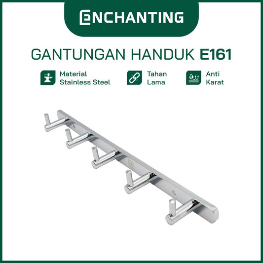 ENCHANTING Gantungan Baju Handuk Kamar Mandi Chrome Robe Hook Stainless Steel 5 Hook Minimalis Tahan Lama Europe Enchanting E161