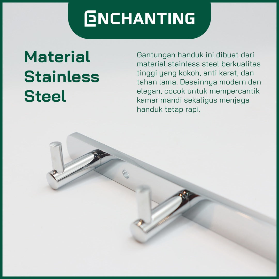 ENCHANTING Gantungan Baju Handuk Kamar Mandi Chrome Robe Hook Stainless Steel 5 Hook Minimalis Tahan Lama Europe Enchanting E161