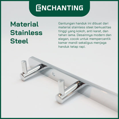 ENCHANTING Gantungan Baju Handuk Kamar Mandi Chrome Robe Hook Stainless Steel 5 Hook Minimalis Tahan Lama Europe Enchanting E161