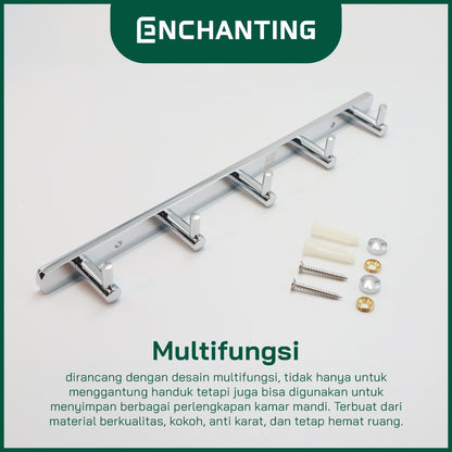 ENCHANTING Gantungan Baju Handuk Kamar Mandi Chrome Robe Hook Stainless Steel 5 Hook Minimalis Tahan Lama Europe Enchanting E161
