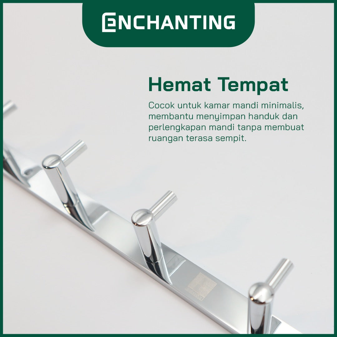 ENCHANTING Gantungan Baju Handuk Kamar Mandi Chrome Robe Hook Stainless Steel 5 Hook Minimalis Tahan Lama Europe Enchanting E161