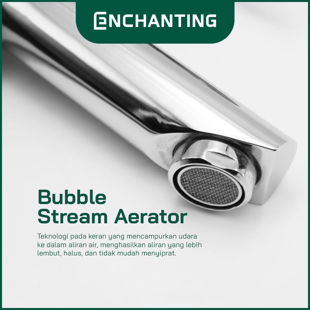 ENCHANTING Keran Air Wastafel Tanam Dingin Brass Material Kran Air Tinggi Kamar Mandi Chrome E1503