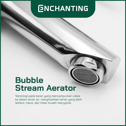 ENCHANTING Keran Air Wastafel Tanam Dingin Brass Material Kran Air Tinggi Kamar Mandi Chrome E1503