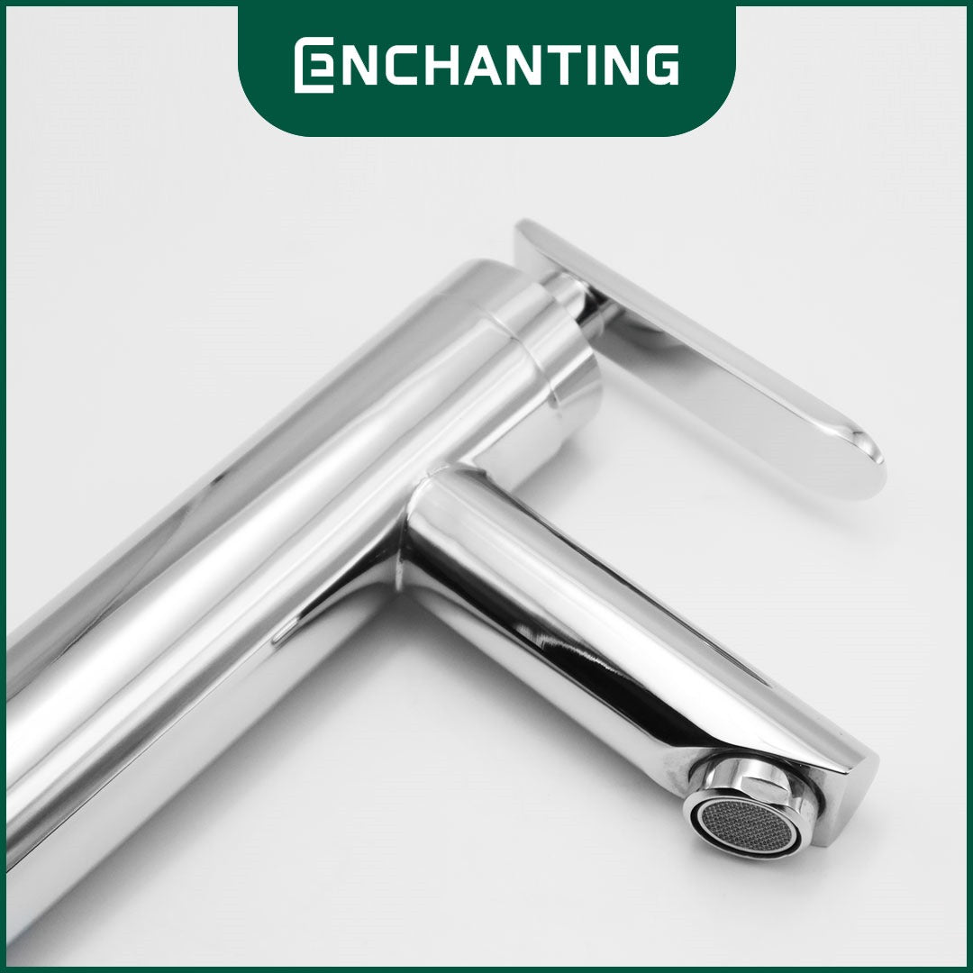 ENCHANTING Keran Air Wastafel Tanam Dingin Brass Material Kran Air Tinggi Kamar Mandi Chrome E1503