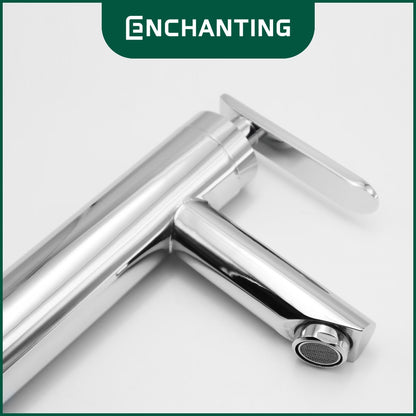ENCHANTING Keran Air Wastafel Tanam Dingin Brass Material Kran Air Tinggi Kamar Mandi Chrome E1503