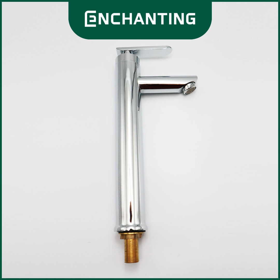 ENCHANTING Keran Air Wastafel Tanam Dingin Brass Material Kran Air Tinggi Kamar Mandi Chrome E1503