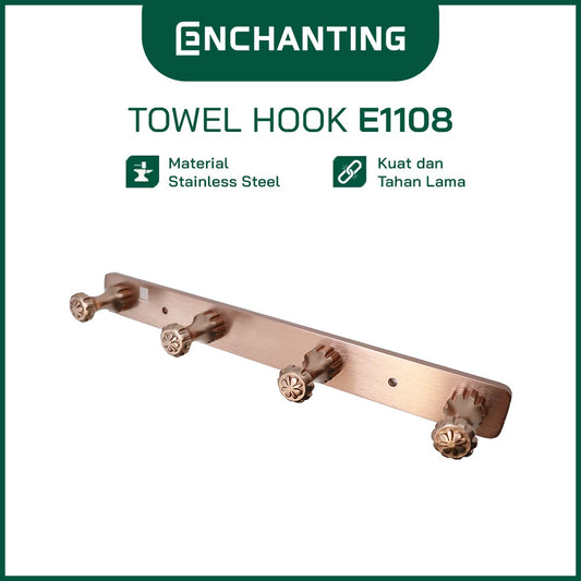 ENCHANTING Towel Hook Gantungan Baju Handuk Kamar Mandi Rose Gold Robe Hook Stainless Steel 4 Hook Minimalis Tahan Lama Europe Enchanting E1108 - 4 Hook