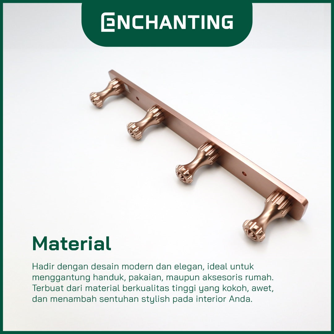 ENCHANTING Towel Hook Gantungan Baju Handuk Kamar Mandi Rose Gold Robe Hook Stainless Steel 4 Hook Minimalis Tahan Lama Europe Enchanting E1108 - 4 Hook