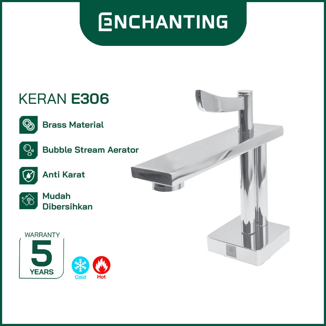 ENCHANTING Keran Air Wastafel Tanam Panas Dingin Chrome Brass Material Kran Air Tinggi E306