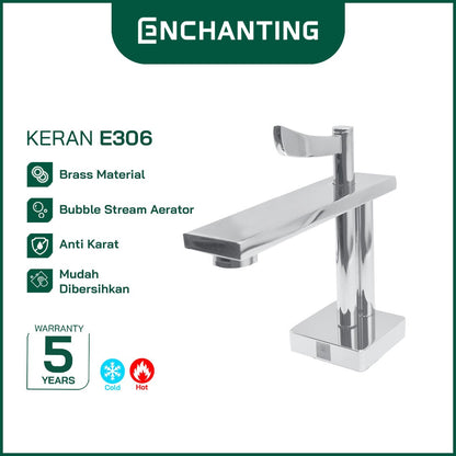 ENCHANTING Keran Air Wastafel Tanam Panas Dingin Chrome Brass Material Kran Air Tinggi E306