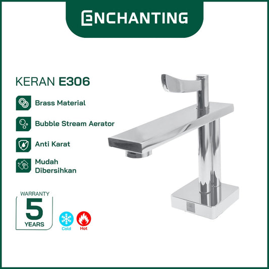 ENCHANTING Keran Air Wastafel Tanam Panas Dingin Chrome Brass Material Kran Air Tinggi E306