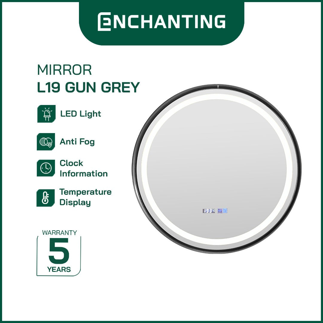 ENCHANTING Cermin/Mirror Bulat LED Digital Black Golden Gun Grey Sensor Kaca Wastafel Europe Enchanting L19