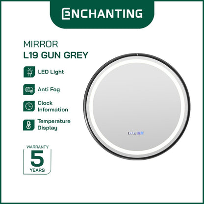 ENCHANTING Cermin/Mirror Bulat LED Digital Black Golden Gun Grey Sensor Kaca Wastafel Europe Enchanting L19