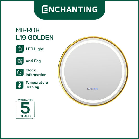 ENCHANTING Cermin/Mirror Bulat LED Digital Black Golden Gun Grey Sensor Kaca Wastafel Europe Enchanting L19