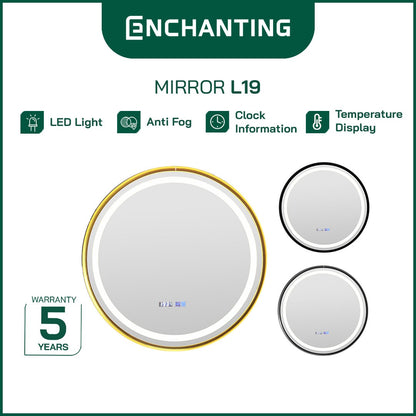 ENCHANTING Cermin/Mirror Bulat LED Digital Black Golden Gun Grey Sensor Kaca Wastafel Europe Enchanting L19