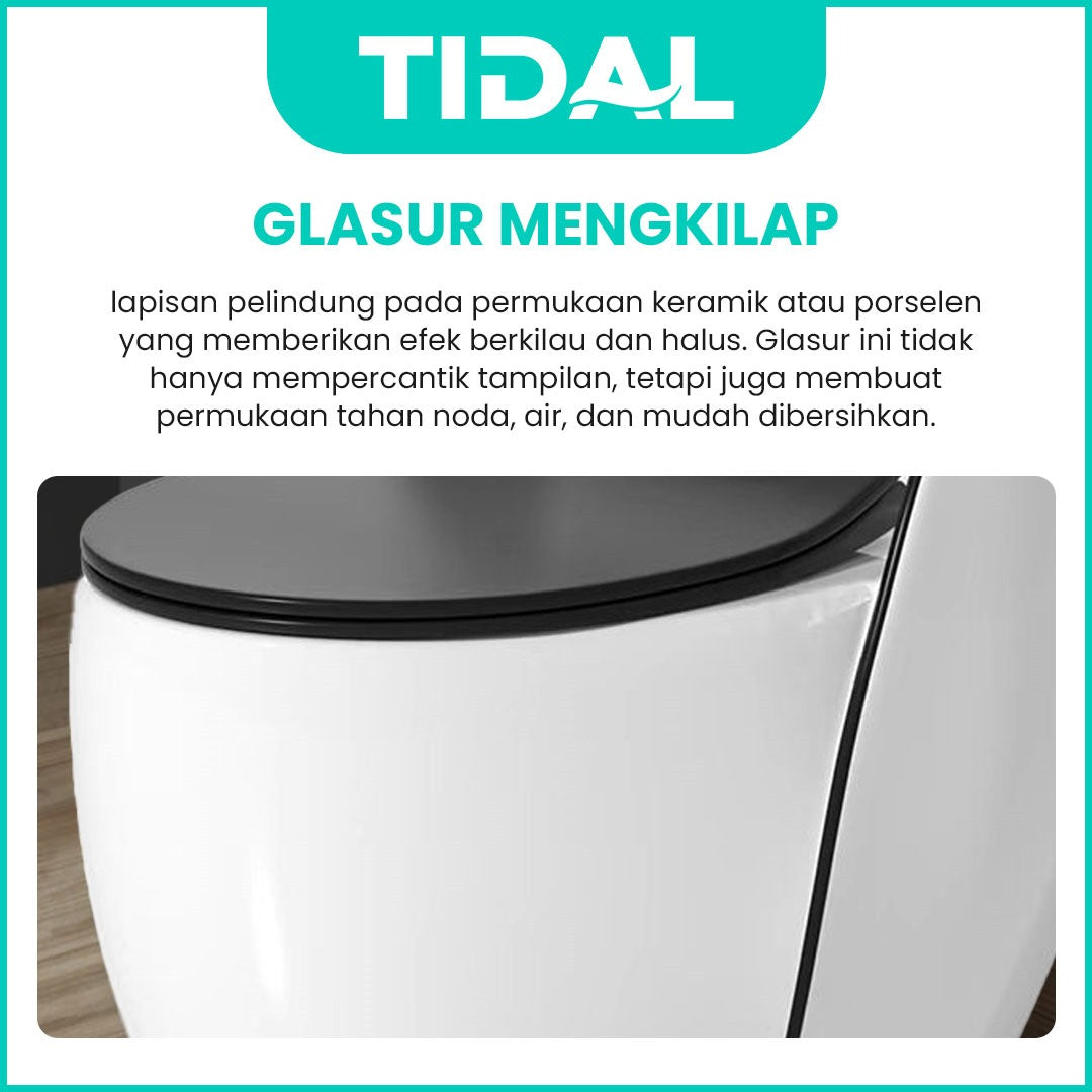 TIDAL Kloset Duduk Minimalis Bahan Keramik  Soft Closed cover Siphonic One Piece Rough in 30 cm TD161
