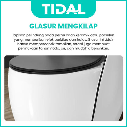 TIDAL Kloset Duduk Minimalis Bahan Keramik  Soft Closed cover Siphonic One Piece Rough in 30 cm TD161