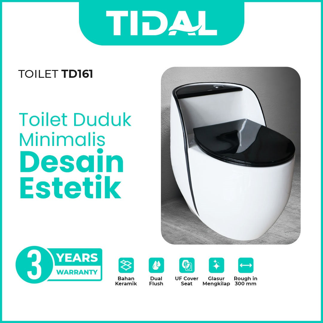 TIDAL Kloset Duduk Minimalis Bahan Keramik  Soft Closed cover Siphonic One Piece Rough in 30 cm TD161