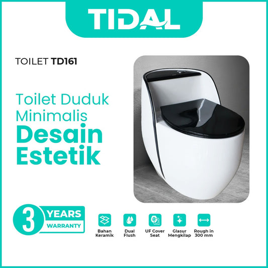 TIDAL Kloset Duduk Minimalis Bahan Keramik  Soft Closed cover Siphonic One Piece Rough in 30 cm TD161