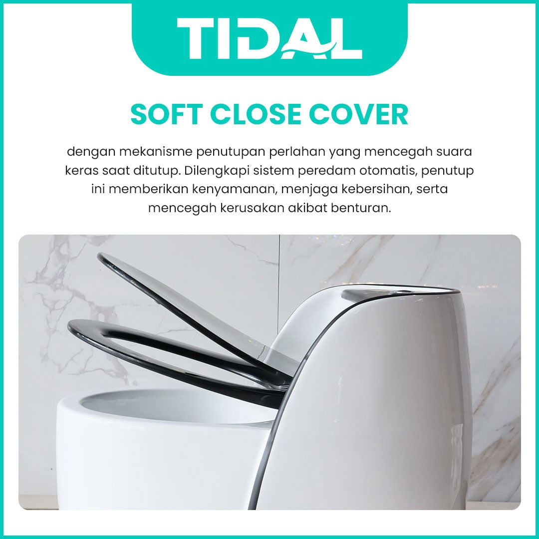 TIDAL Kloset Duduk Minimalis Bahan Keramik  Soft Closed cover Siphonic One Piece Rough in 30 cm TD161