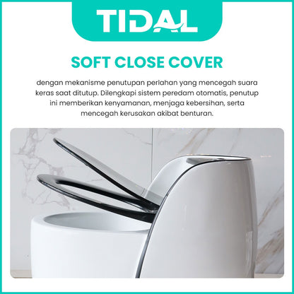 TIDAL Kloset Duduk Minimalis Bahan Keramik  Soft Closed cover Siphonic One Piece Rough in 30 cm TD161