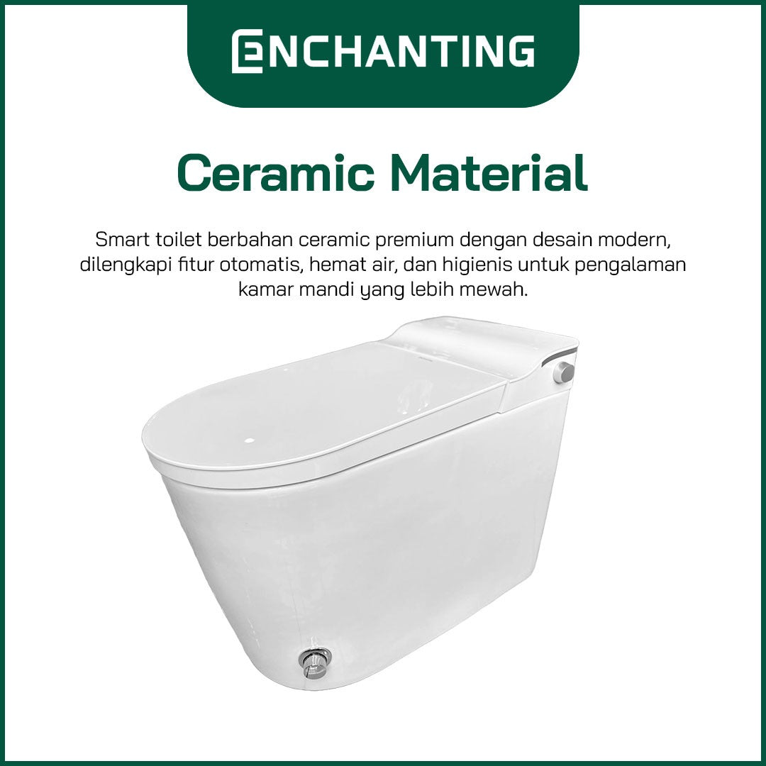 ENCHANTING Smart Toilet/Kloset Tanpa Listrik Duduk Pintar Soft Close Cover Jarak AS 30 cm Automatic White Bergaransi E020