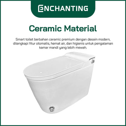 ENCHANTING Smart Toilet/Kloset Tanpa Listrik Duduk Pintar Soft Close Cover Jarak AS 30 cm Automatic White Bergaransi E020