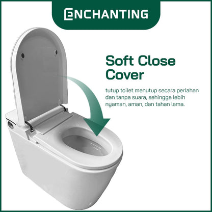 ENCHANTING Smart Toilet/Kloset Tanpa Listrik Duduk Pintar Soft Close Cover Jarak AS 30 cm Automatic White Bergaransi E020