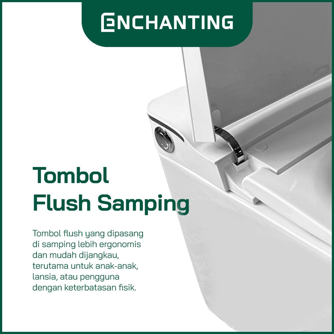 ENCHANTING Smart Toilet/Kloset Tanpa Listrik Duduk Pintar Soft Close Cover Jarak AS 30 cm Automatic White Bergaransi E020