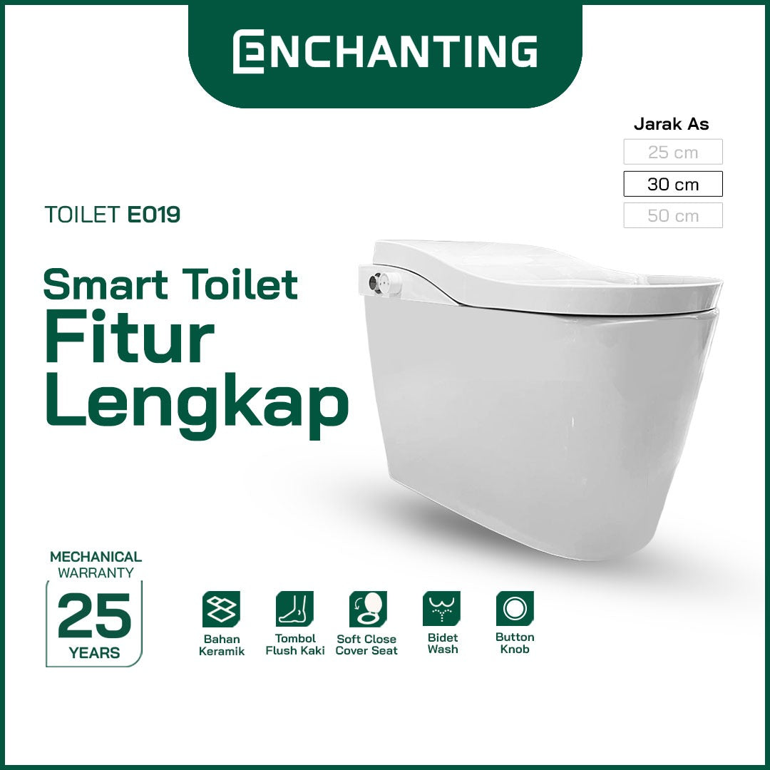 ENCHANTING Smart Toilet/Kloset Tanpa Listrik Duduk Pintar Automatic White Bergaransi E019