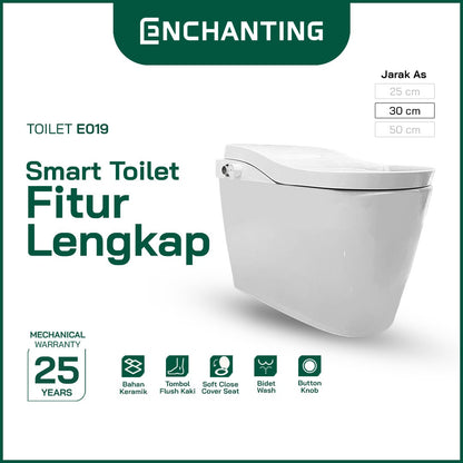 ENCHANTING Smart Toilet/Kloset Tanpa Listrik Duduk Pintar Automatic White Bergaransi E019