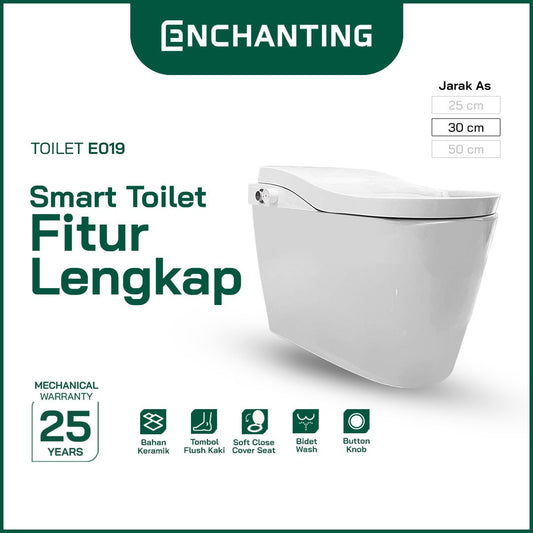ENCHANTING Smart Toilet/Kloset Tanpa Listrik Duduk Pintar Automatic White Bergaransi E019