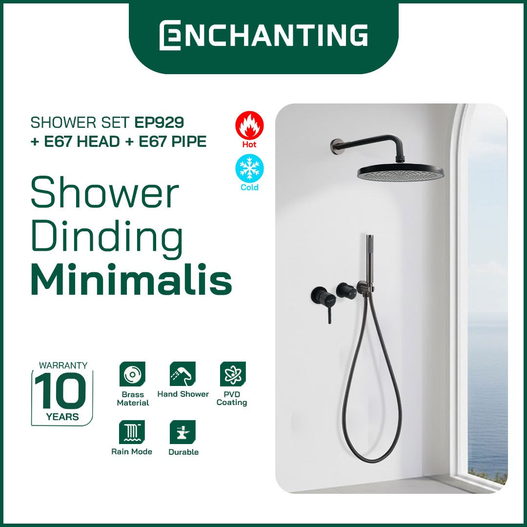 ENCHANTING Shower Set Tanam Dinding Minimalis Kran Air Panas Dingin Kamar Mandi Europe Enchanting EP929+E67 PIPE+E67 HEAD