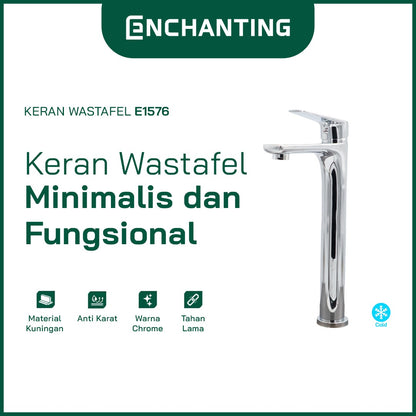 ENCHANTING Keran Air Wastafel Tanam Dingin Kuningan Kran Air Tinggi E1576